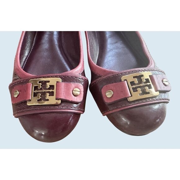 TORY BURCH Clines Ballet Flat Burgundy Maroon Patent Leather Sz 8 - Picture 3 of 7